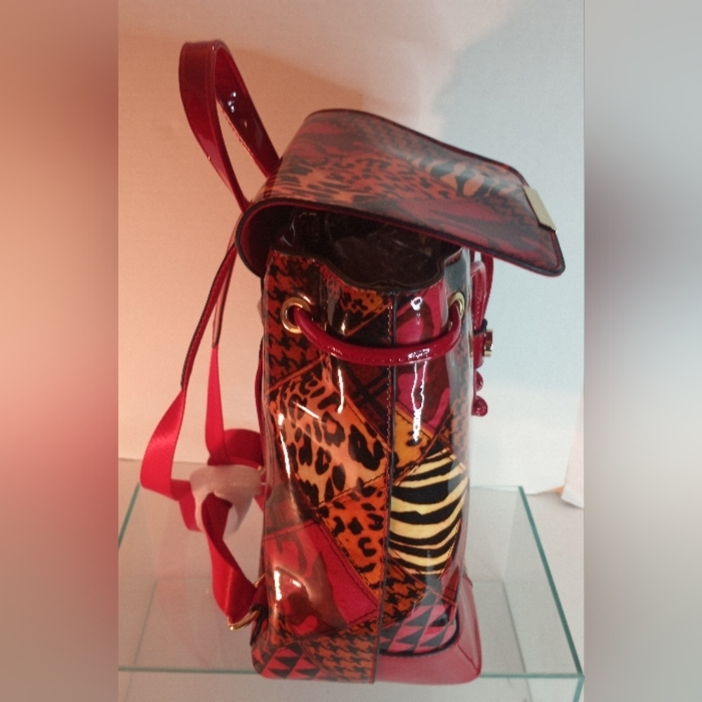 Alyssa Backpack Vegan Leather Red Geometric Shoulder School College Backpack - Picture 11 of 15